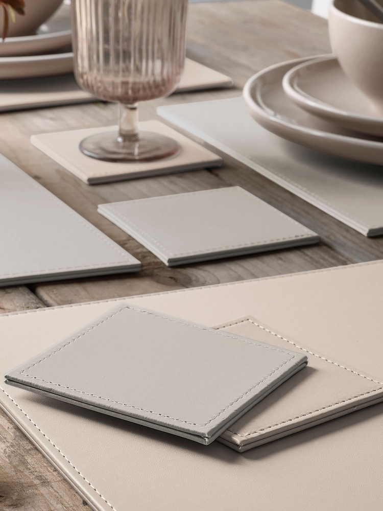 Set of 4 Natural Reversible Faux Leather Placemats and Coasters Set - Image 2 of 5
