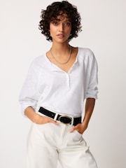 The White Company White Cotton Slub Relaxed Henley Top - Image 3 of 5