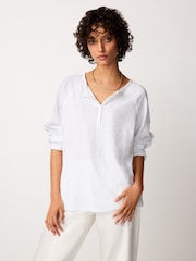 The White Company White Cotton Slub Relaxed Henley Top - Image 4 of 5
