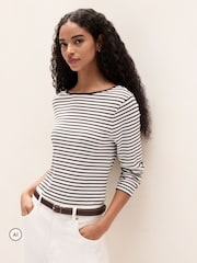 The White Company Brown Ribbed Stripe Jersey Top - Image 1 of 5