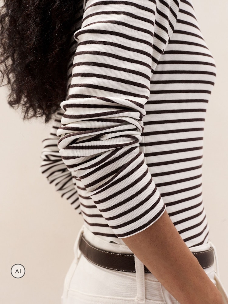The White Company Brown Ribbed Stripe Jersey Top - Image 2 of 5