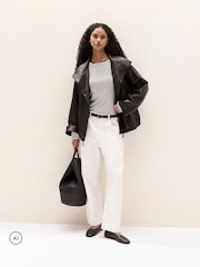 The White Company Brown Ribbed Stripe Jersey Top - Image 3 of 5