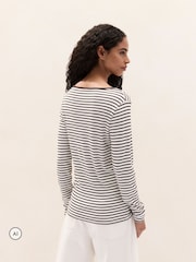 The White Company Brown Ribbed Stripe Jersey Top - Image 4 of 5