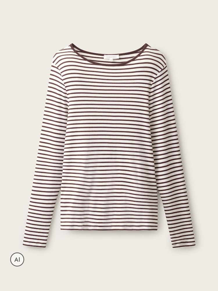 The White Company Brown Ribbed Stripe Jersey Top - Image 5 of 5