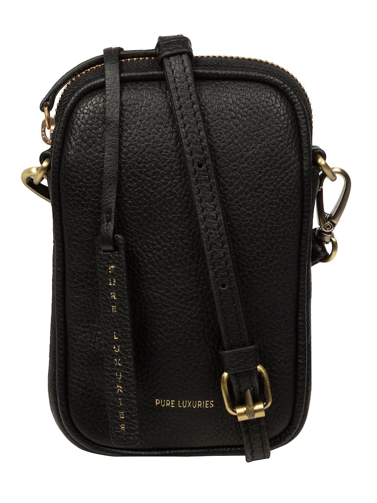 Pure Luxuries London Black Cosima Leather Cross-Body Phone Bag - Image 1 of 7 Pure Luxuries London Black Cosima Leather Cross-Body Phone Bag - Image 1 of 7