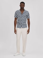 Reiss Navy Multi Beech Cotton Blend Jacquard Cuban Collar Shirt - Image 3 of 7