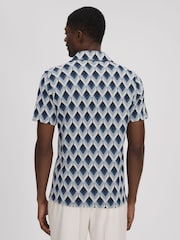 Reiss Navy Multi Beech Cotton Blend Jacquard Cuban Collar Shirt - Image 5 of 7