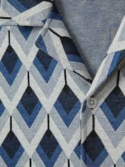 Reiss Navy Multi Beech Cotton Blend Jacquard Cuban Collar Shirt - Image 7 of 7