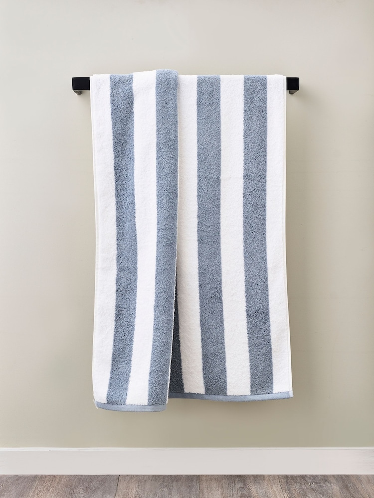Blue Block Stripe Towel 100% Cotton - Image 2 of 4