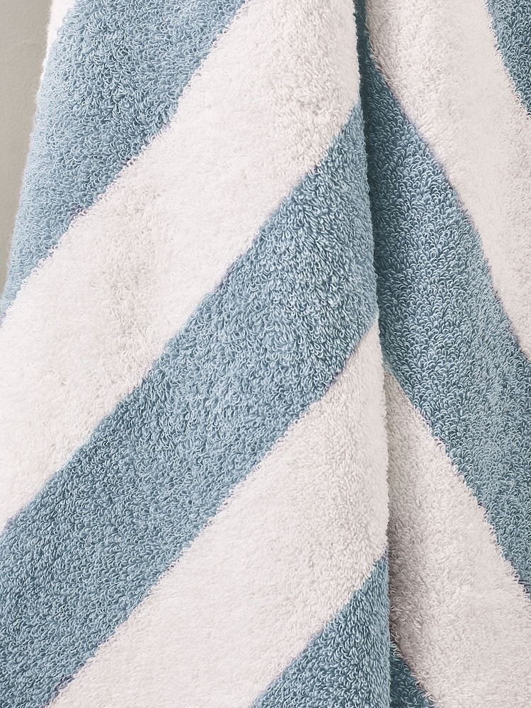 Blue Block Stripe Towel 100% Cotton - Image 4 of 4