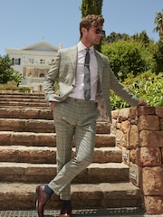 Green Skinny Fit Trimmed Check Suit Trousers - Image 2 of 7