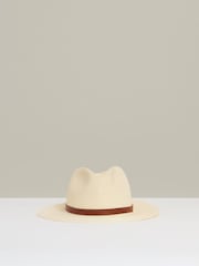 Reiss Natural Gigi Faux Leather Trim Woven Hat - Image 1 of 4
