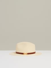 Reiss Natural Gigi Faux Leather Trim Woven Hat - Image 3 of 4