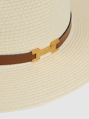 Reiss Natural Gigi Faux Leather Trim Woven Hat - Image 4 of 4