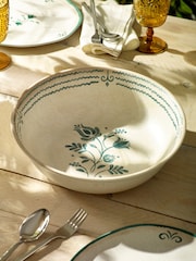 Neutral/Turquoise Mediterranean Picnic Serveware Serving Bowl - Image 1 of 4