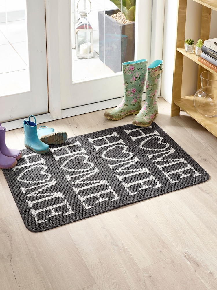 My Mat Charcoal Grey Utility Home Heart Washable Non Slip Doormat - Image 1 of 2