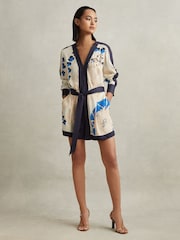 Reiss Blue Isabella Printed Belted Playsuit - Image 1 of 6