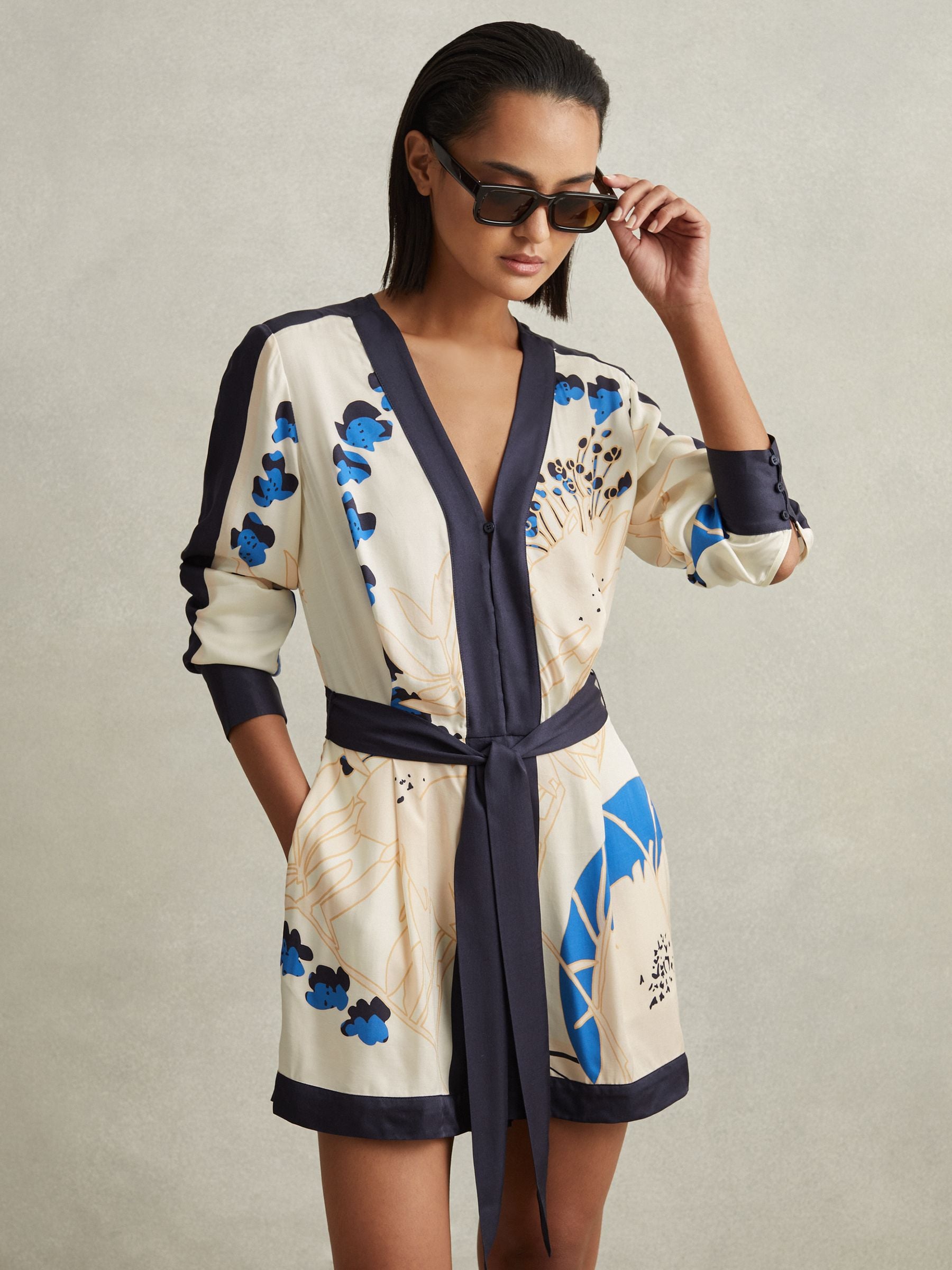 【海外限定】REISSプレイスーツ☆Harri Palm Print Playsuit, Na Buy Reiss Neutral Harri Palm Print Belted Playsuit from the
