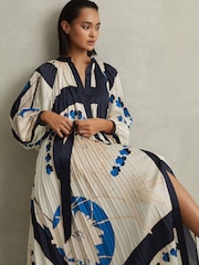 Reiss Blue Daiya Printed Pleated Maxi Dress - Image 1 of 7