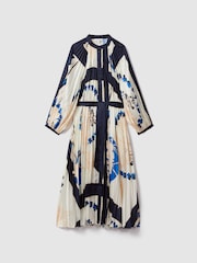 Reiss Blue Daiya Printed Pleated Maxi Dress - Image 2 of 7