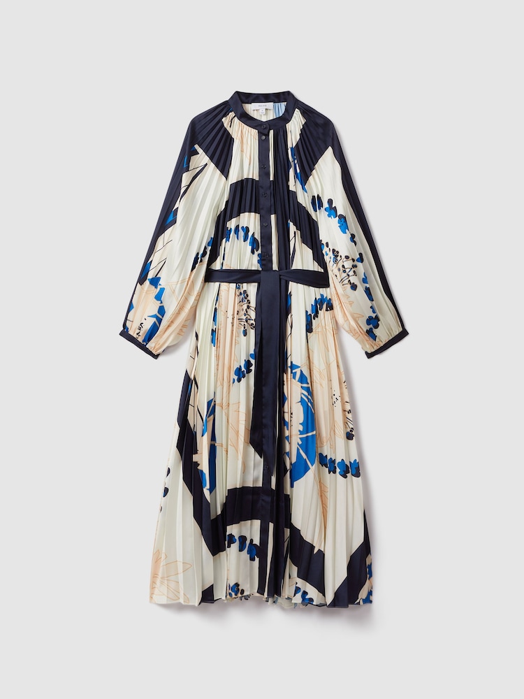 Reiss Blue Daiya Printed Pleated Maxi Dress - Image 2 of 7