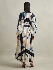 Reiss Blue Daiya Printed Pleated Maxi Dress - Image 6 of 7