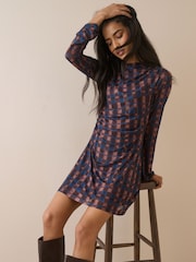 Nobodys Child Brown Long Sleeve Checked Kiera Mini Dress - Image 2 of 5