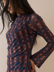 Nobodys Child Brown Long Sleeve Checked Kiera Mini Dress - Image 5 of 5