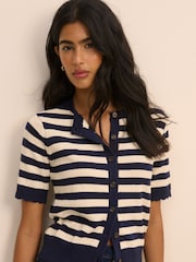 Nobodys Child Blue Short Sleeve Stripe Cardi Top - Image 1 of 5