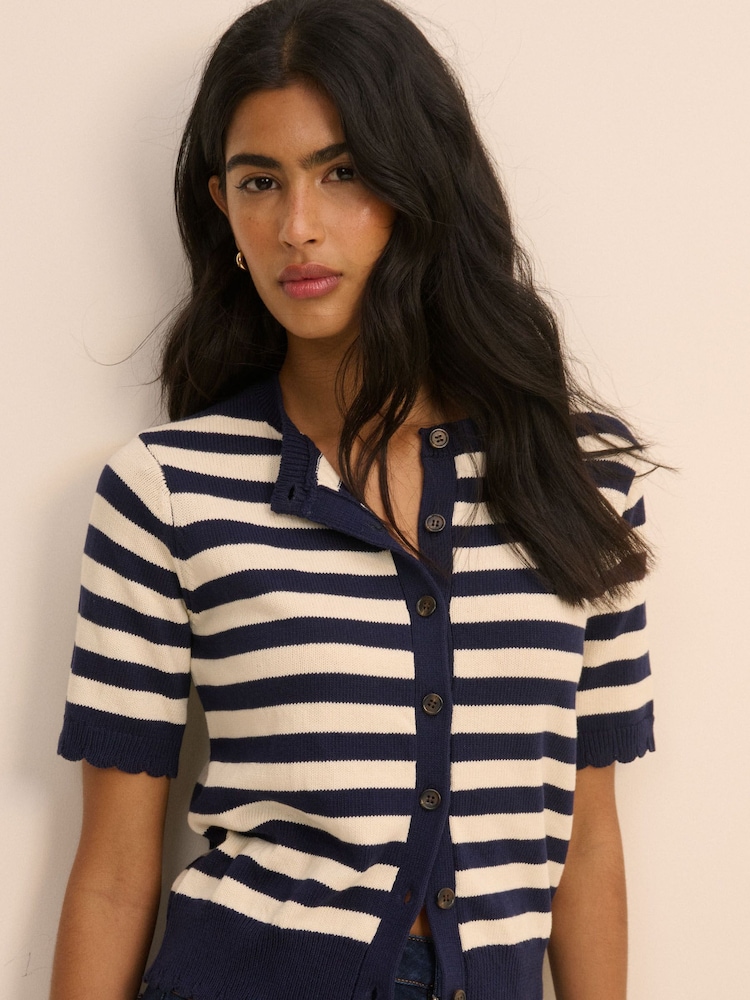 Nobodys Child Blue Short Sleeve Stripe Cardi Top - Image 1 of 5