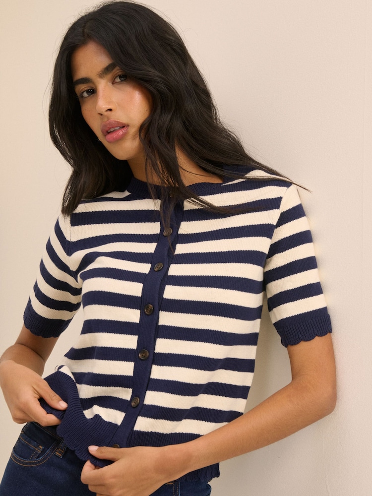 Nobodys Child Blue Short Sleeve Stripe Cardi Top - Image 2 of 5