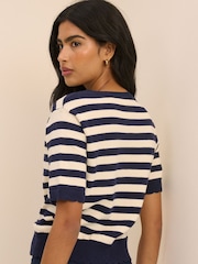 Nobodys Child Blue Short Sleeve Stripe Cardi Top - Image 3 of 5