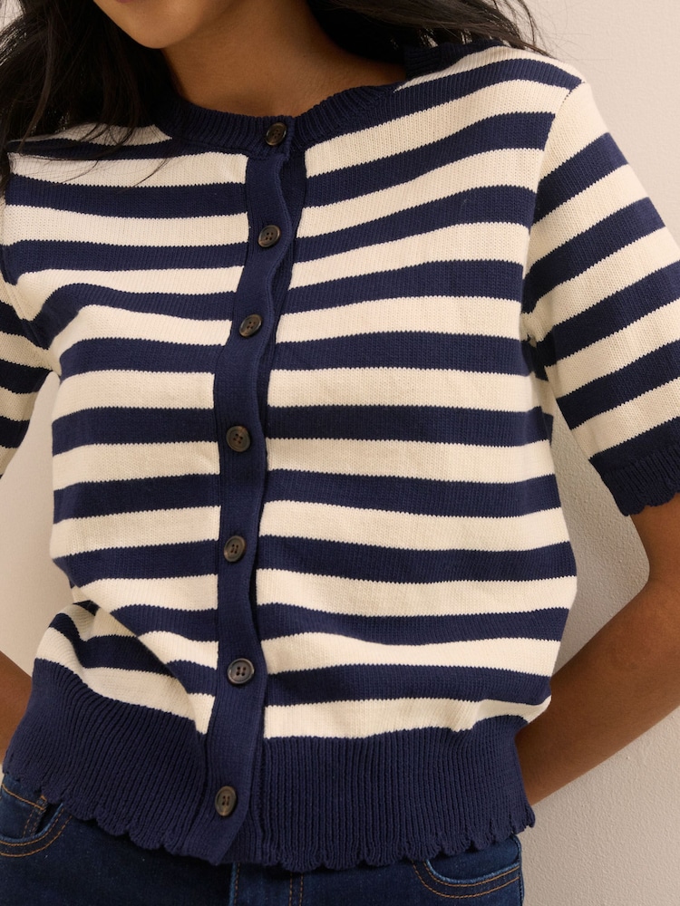 Nobodys Child Blue Short Sleeve Stripe Cardi Top - Image 5 of 5