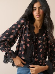 Nobodys Child Wilde Satin-Bluse mit floralem Spitzenbesatz - Bild 2 von 5