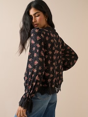 Nobodys Child Wilde Satin-Bluse mit floralem Spitzenbesatz - Bild 3 von 5