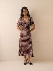 Nobodys Child Brown Polka Dot Atlas Midi Dress - Image 1 of 5