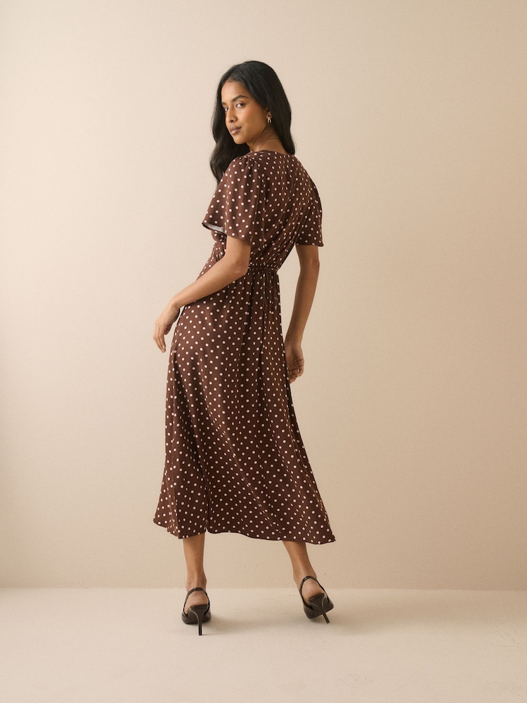 Nobodys Child Brown Polka Dot Atlas Midi Dress - Image 2 of 5