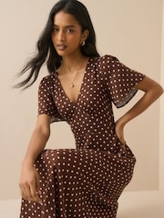 Nobodys Child Brown Polka Dot Atlas Midi Dress - Image 3 of 5