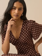 Nobodys Child Brown Polka Dot Atlas Midi Dress - Image 4 of 5