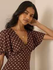 Nobodys Child Brown Polka Dot Atlas Midi Dress - Image 5 of 5