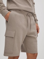 Reiss Taupe Oliver Interlock Jersey Drawstring Shorts - Image 4 of 6