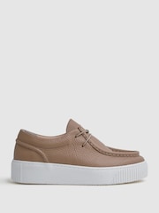 Reiss Taupe Avery Leather Moccasin Trainers - Image 1 of 5