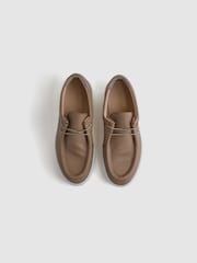 Reiss Taupe Avery Leather Moccasin Trainers - Image 3 of 5