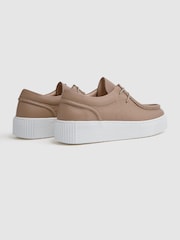 Reiss Taupe Avery Leather Moccasin Trainers - Image 4 of 5