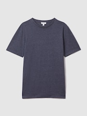 Reiss Indigo Melange Bless Cotton Crew Neck T-Shirt - Image 2 of 5