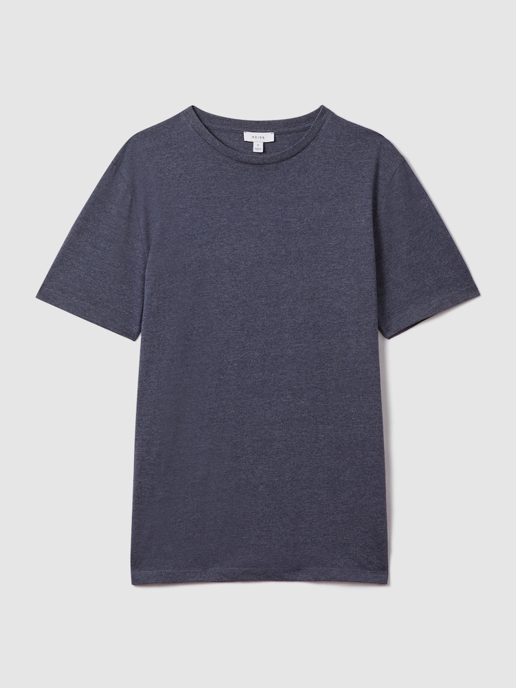Reiss Indigo Melange Bless Cotton Crew Neck T-Shirt - Image 2 of 5