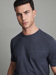 Reiss Indigo Melange Bless Cotton Crew Neck T-Shirt - Image 4 of 5