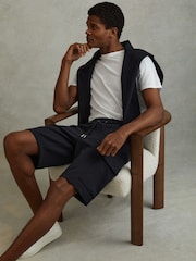 Reiss Navy Blue Oliver Interlock Jersey Drawstring Shorts - Image 1 of 6