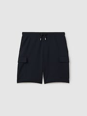 Reiss Navy Blue Oliver Interlock Jersey Drawstring Shorts - Image 2 of 6