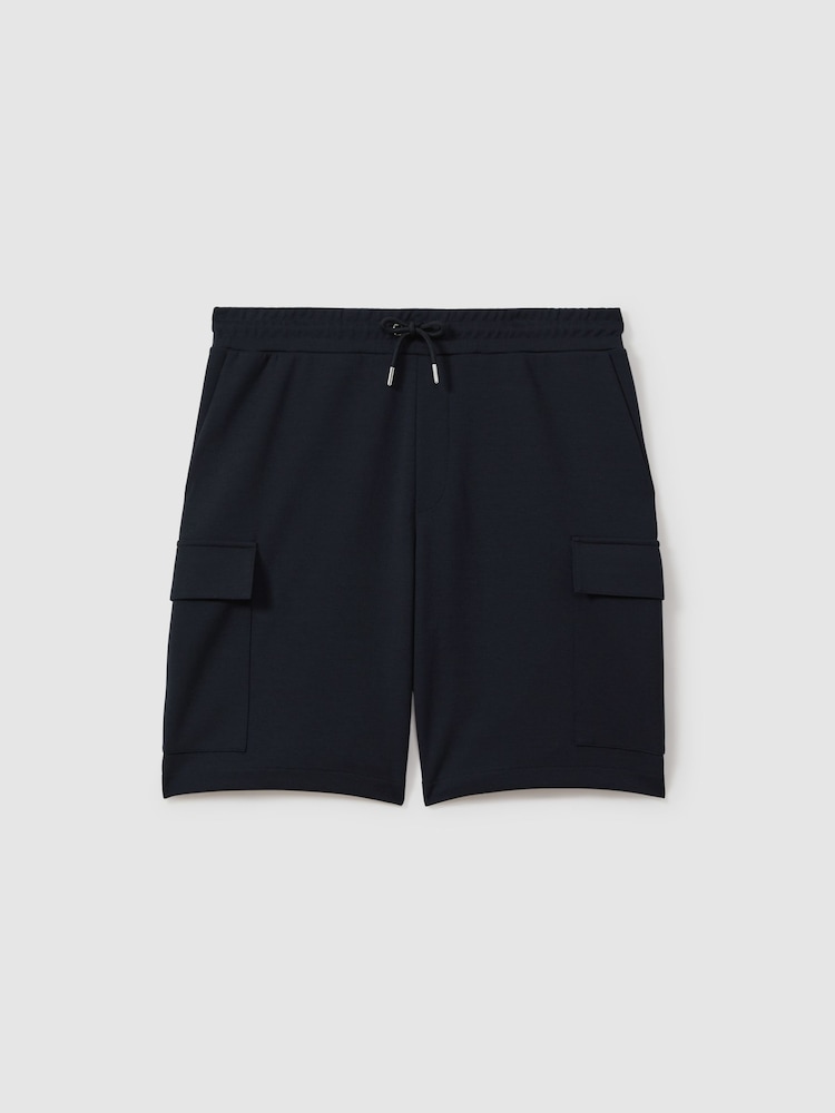 Reiss Navy Blue Oliver Interlock Jersey Drawstring Shorts - Image 2 of 6